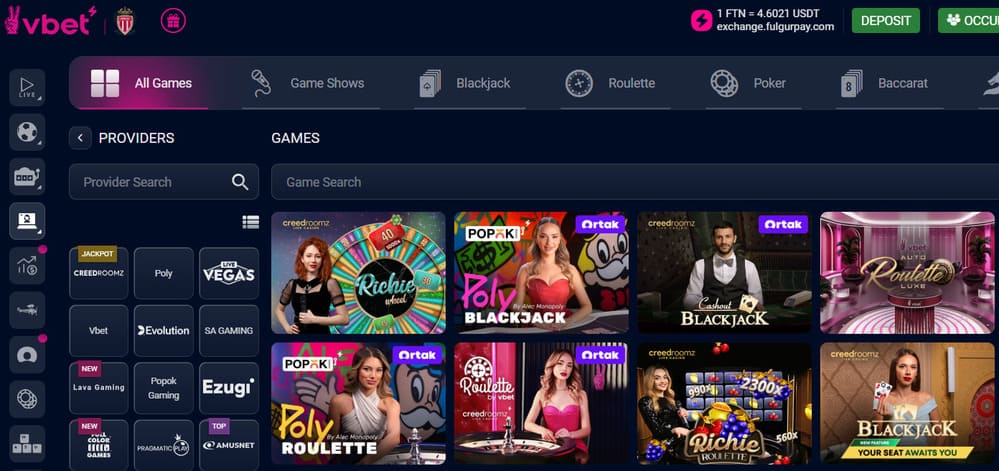 jeux live casino en ligne vbet
